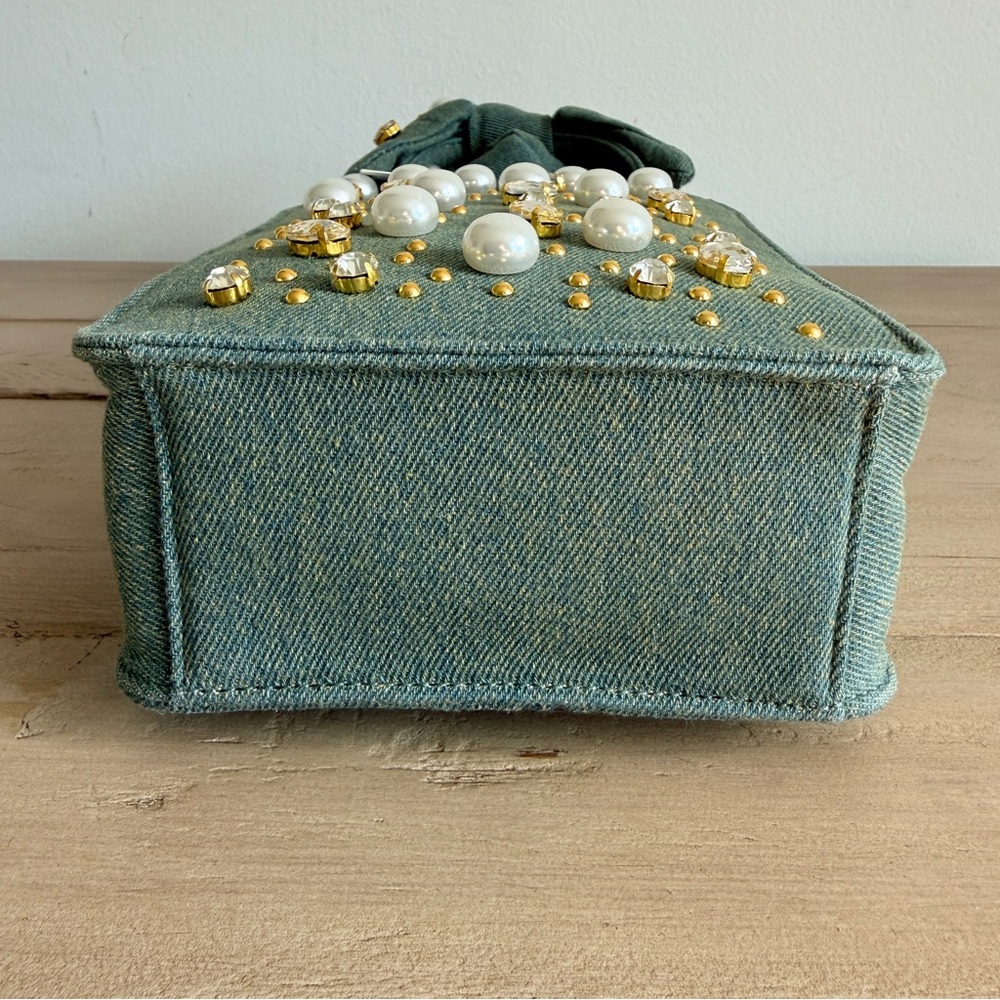 NWT Lele Sadoughi Polly Embellished Crossbody Denim Crystal Bag - Picture 7 of 12